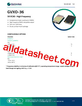 GVXO-36 Datasheet PDF - Golledge Electronics Ltd