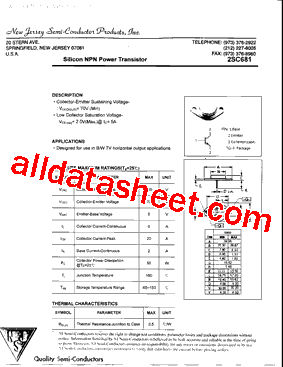 2SC681 Datasheet PDF - New Jersey Semi-Conductor Products, Inc.