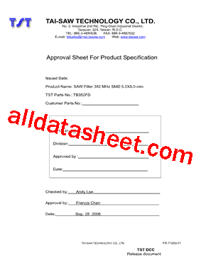 TB352FD Datasheet PDF - TAI-SAW TECHNOLOGY CO., LTD.