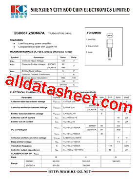 2SD667A Datasheet PDF - SHENZHEN KOO CHIN ELECTRONICS CO., LTD.