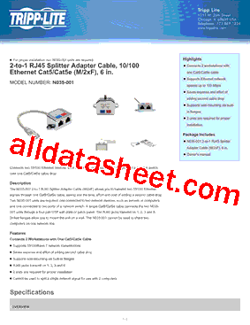 N035-001 Datasheet PDF - Tripp Lite. All Rights Reserved