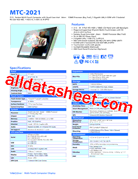 MTC-2021 Datasheet PDF - Vecow Co., Ltd.