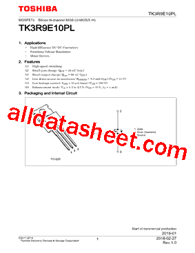 TK3R9E10PL Datasheet PDF - Toshiba Semiconductor