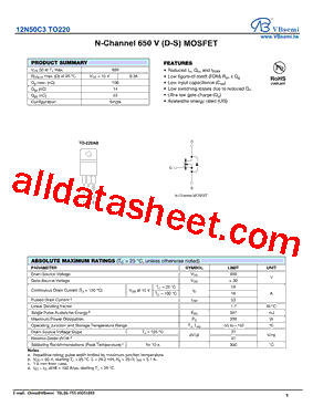 12N50C3 Datasheet PDF - VBsemi Electronics Co.,Ltd