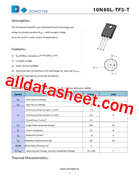 10N60L-TF3-T Datasheet PDF - SHENZHEN DOINGTER SEMICONDUCTOR CO., LTD.