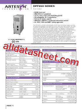 DPF950 Datasheet PDF - Artesyn Technologies