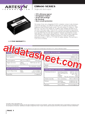 EM600 Datasheet PDF - Artesyn Technologies