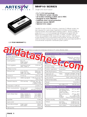 MHP10 Datasheet PDF - Artesyn Technologies