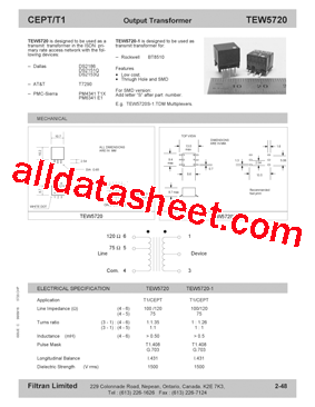 TEW5720 Datasheet PDF - Filtran LTD