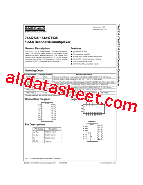 74ACT138PC Datasheet PDF - Fairchild Semiconductor