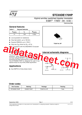STC03DE170HP Datasheet PDF - STMicroelectronics