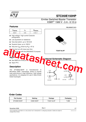 STC05IE150HP Datasheet PDF - STMicroelectronics
