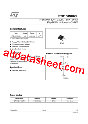 STD100NH03LT4 Datasheet PDF - STMicroelectronics