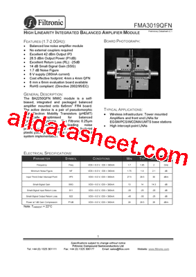 FMA3019QFN Datasheet PDF - Filtronic Compound Semiconductors