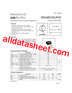 IRG4BC20UPBF Datasheet PDF - International Rectifier