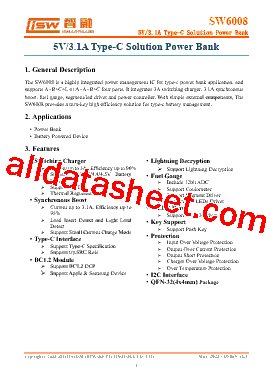 SW6008 Datasheet PDF - ZHUHAI ISMARTWARE TECHNOLOGY CO., LTD