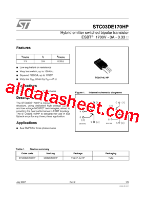 STC03DE170HP Datasheet PDF - STMicroelectronics