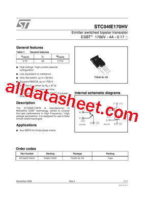 STC04IE170HV_0611 Datasheet PDF - STMicroelectronics