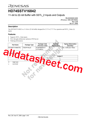 HD74SSTV16842 Datasheet PDF - Renesas Technology Corp
