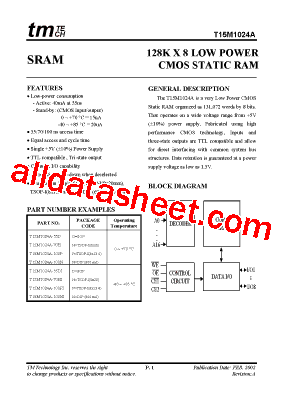 T15M1024A-100P Datasheet PDF - Taiwan Memory Technology