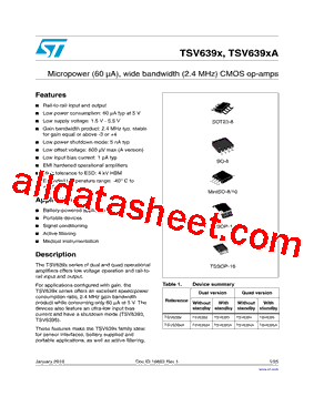 TSV6392AIST Datasheet PDF - STMicroelectronics