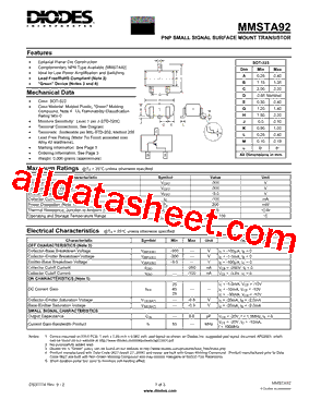 MMSTA92 Datasheet PDF - Diodes Incorporated