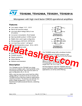 TSV6290AICT Datasheet PDF - STMicroelectronics