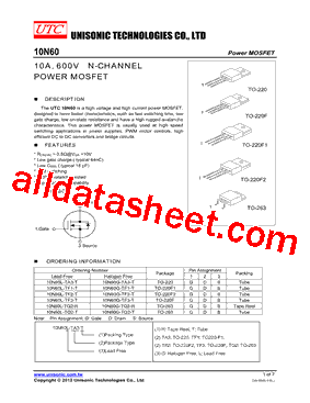 10N60L-TF3-T Datasheet PDF - Unisonic Technologies