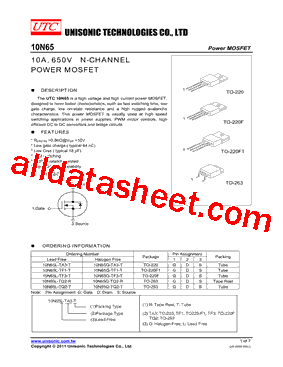 10N65G-TF3-T Datasheet PDF - Unisonic Technologies