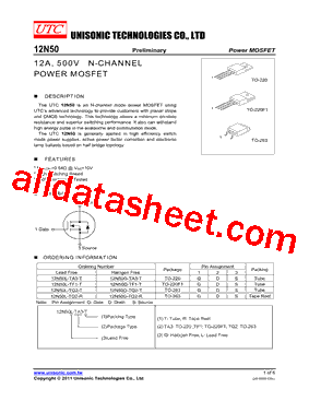 12N50L-TQ2-T Datasheet PDF - Unisonic Technologies