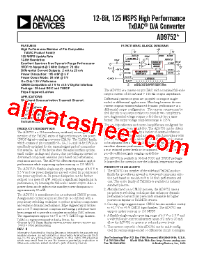 AD9752 Datasheet PDF - Analog Devices