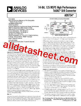 AD9754 Datasheet PDF - Analog Devices