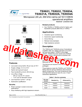 TSX631 Datasheet PDF - STMicroelectronics