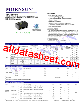 QA01 Datasheet PDF - MORNSUN Science& Technology Ltd.
