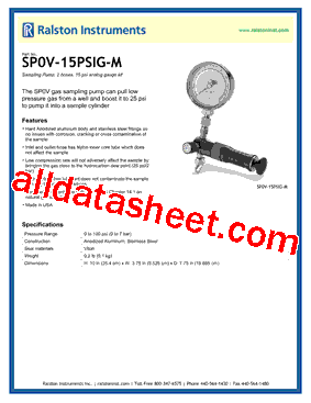 SP0V-15PSIG-M Datasheet PDF - Ralston Instruments.