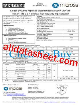 2N4416 Datasheet PDF - Micross Components