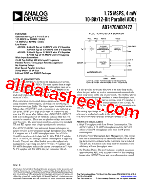 AD7470 Datasheet PDF - Analog Devices