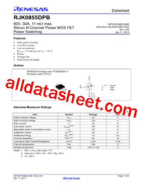 RJK0855DPB Datasheet PDF - Renesas Technology Corp