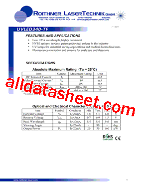 UVLED340-TF Datasheet PDF - Roithner LaserTechnik GmbH