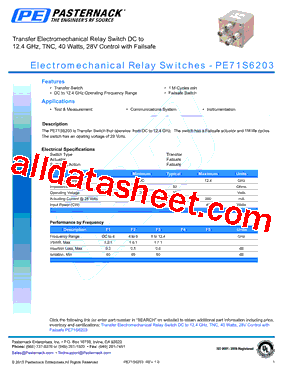 PE71S6203 Datasheet PDF - Pasternack Enterprises, Inc.