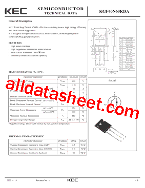 KGF40N60KDA Datasheet PDF - KEC(Korea Electronics)