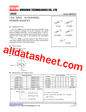 12N50L-TF2-T Datasheet PDF - Unisonic Technologies