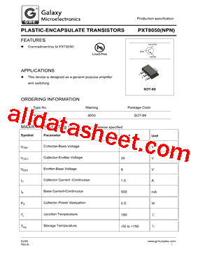 PXT8050 Datasheet PDF - Galaxy Semi-Conductor Holdings Limited