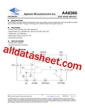 AA8360 Datasheet PDF - Agamem Microelectronic Inc.