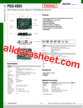 PICO-KBU1 Datasheet PDF - AAEON Technology